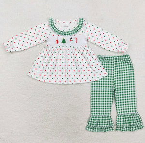 Embroidered Polka Dot Plaid Set