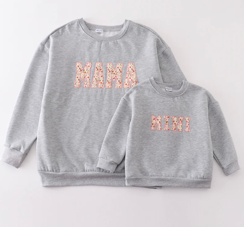 Gray Floral Mama & Mini Sweatshirts