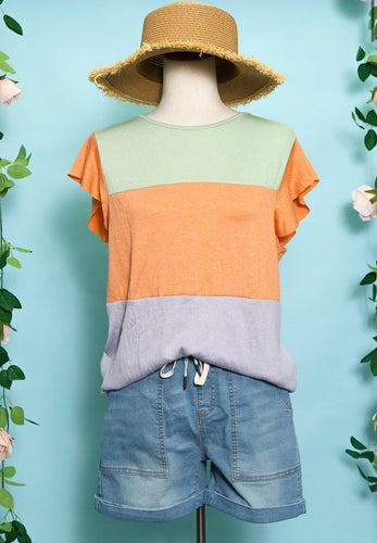 Color Block Ruffle Top