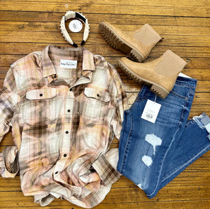 Peach and Brown Bleached Flannel