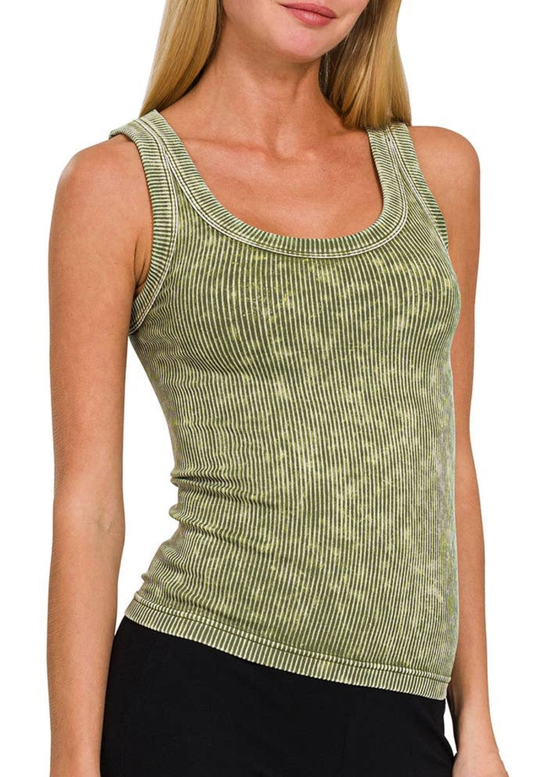 Ash Olive Washed Ribbed Tank