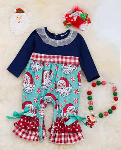 Navy Santa Ruffle Romper