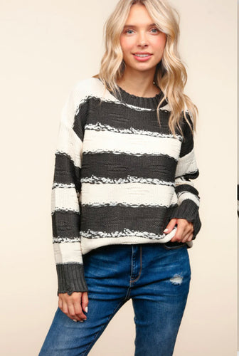 Charcoal Stripe Distressed Sweater