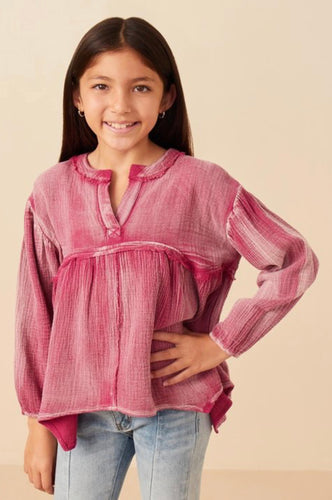 Magenta Washed Peplum Top