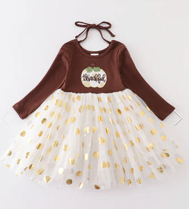 Thankful Pumpkin Gold Tutu Dress