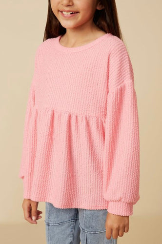 Pink Brushed Ribbed Peplum Top