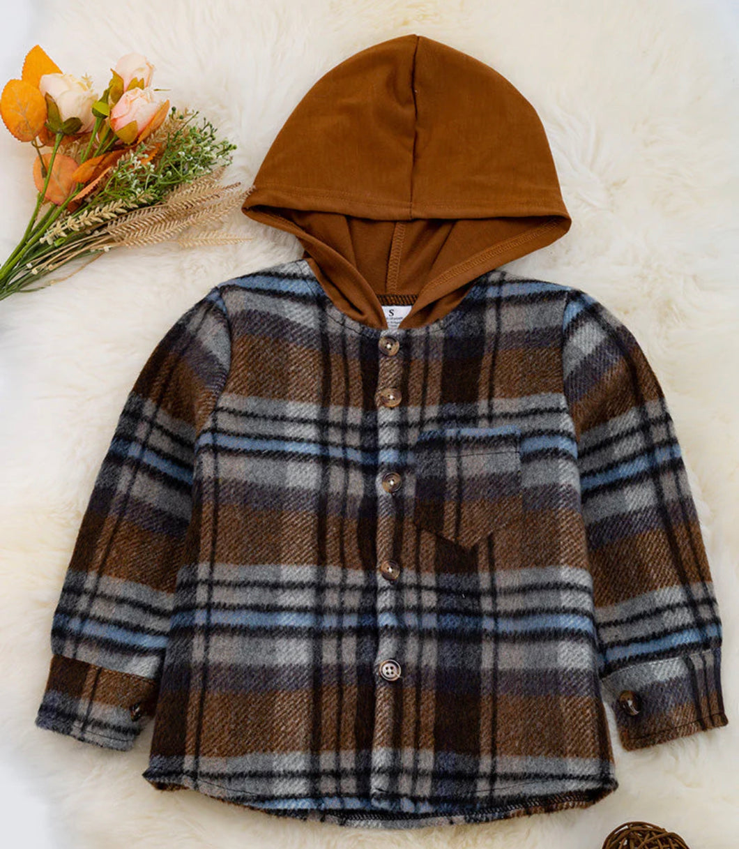 Brown Plaid Hooded Shacket