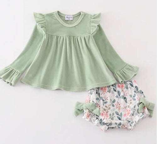 Velvet Sage Floral Ruffle Set