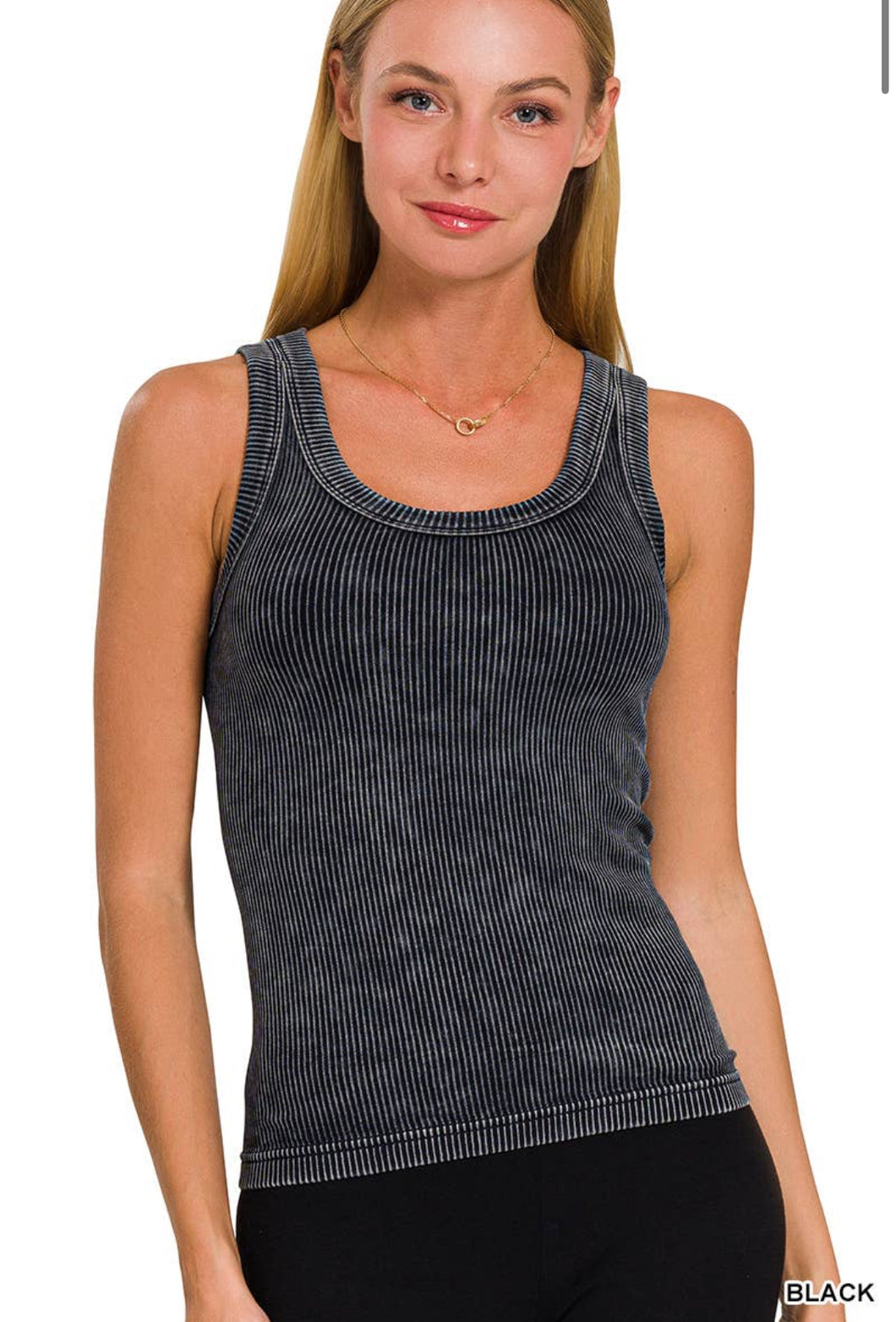 Black Washed Ribbed Tank