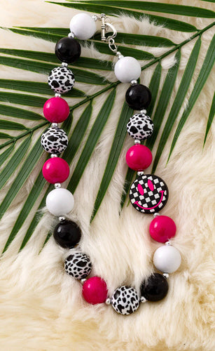 Checkered Smiley Face Bubblegum Necklace