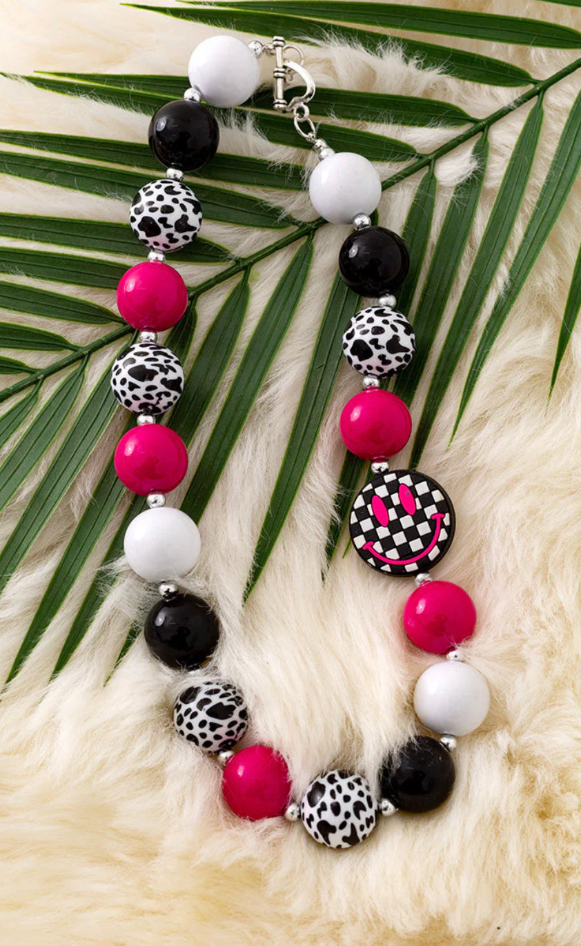 Checkered Smiley Face Bubblegum Necklace