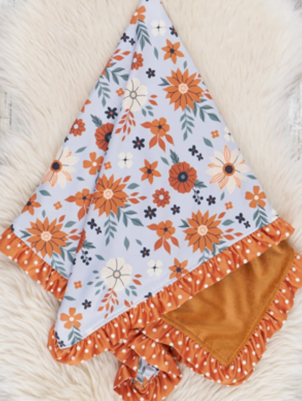 Orange Floral Fields Minky Blanket