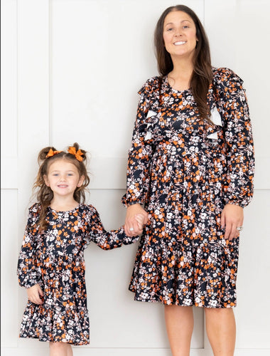 Mommy & Me Black & Bronze Floral Dress