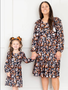 Mommy & Me Black & Bronze Floral Dress