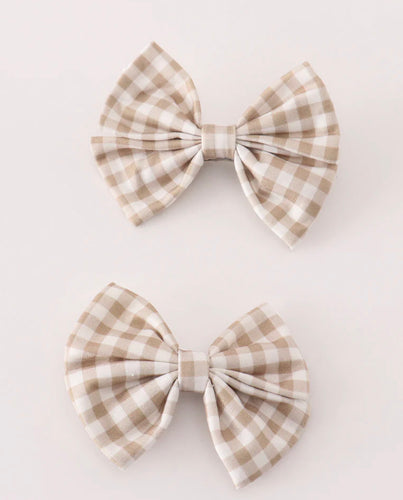 Khaki Gingham Piggy Bows