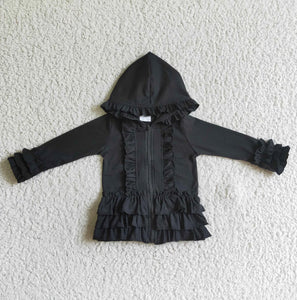 Black Ruffle Hooded Jacket