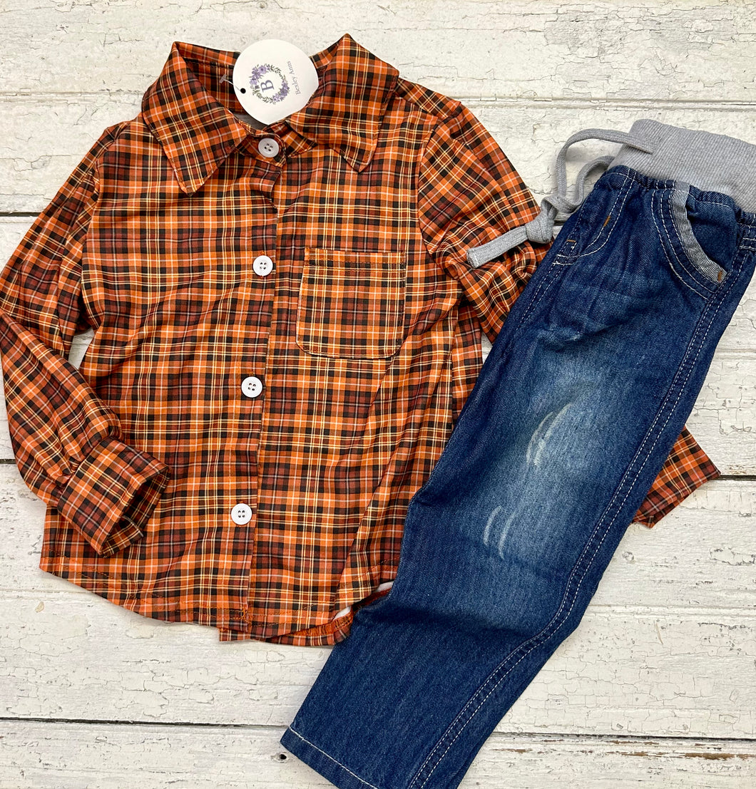 Rust Plaid Button Up