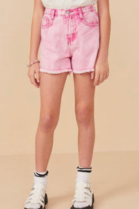 Washed Pink Denim Shorts