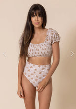 Load image into Gallery viewer, Brown Floral Smocked Swimsuit