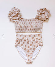 Load image into Gallery viewer, Brown Floral Smocked Swimsuit