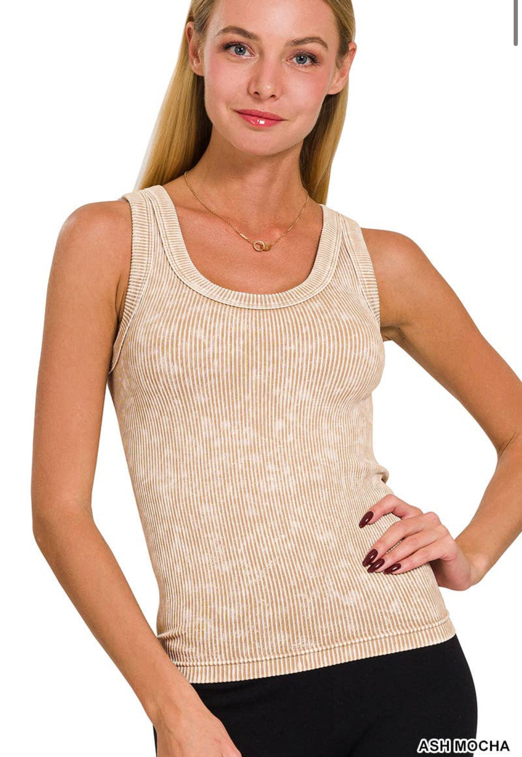 Ash Mocha Washed Ribbed Tank