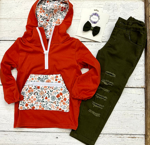 Rust Floral Hoodie