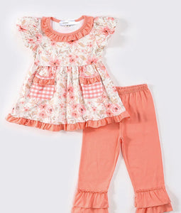 Coral Floral Ruffle Set