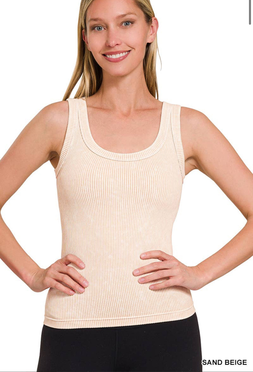 Sand Biege Washed Ribbed Tank