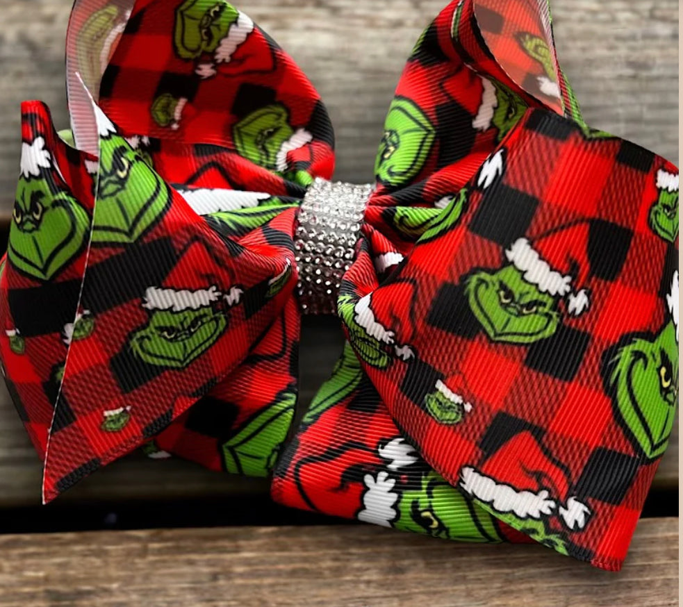 Red Plaid Grinch Bow