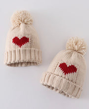 Load image into Gallery viewer, Cream Heart Pom Pom Hat