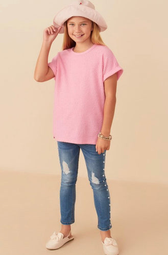 Pink Textured Ribbed Shirt