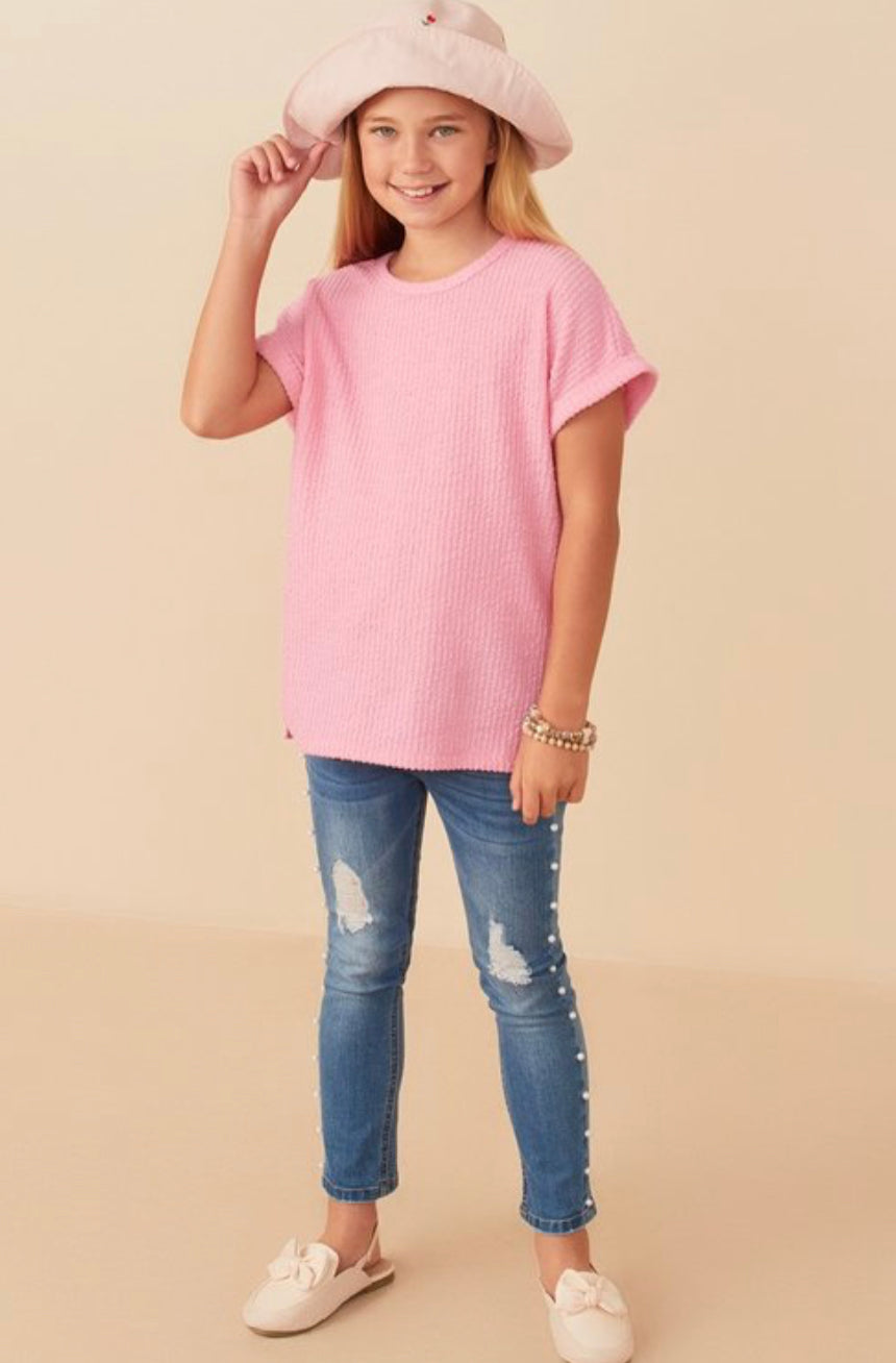 Pink Textured Ribbed Shirt