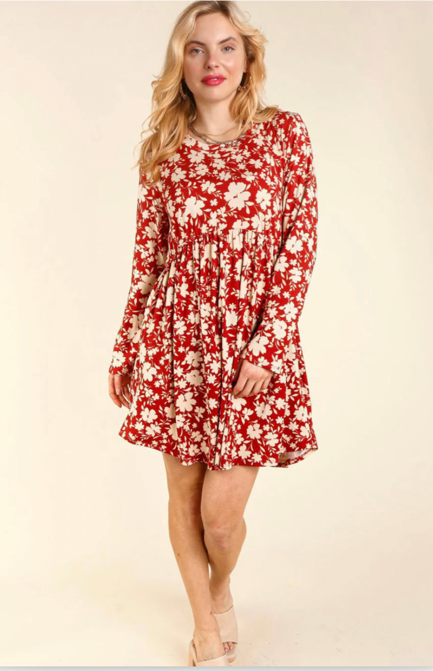 Rust Floral Babydoll Dress