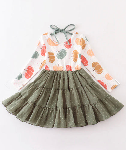 Green Pumpkin Swiss Dot Dress