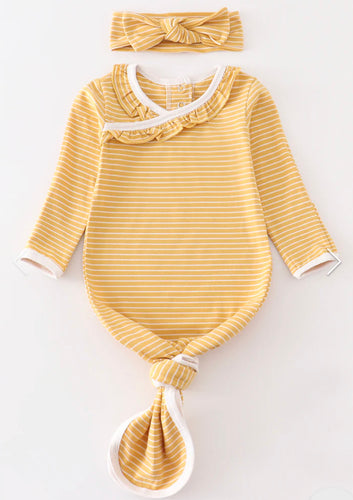 Yellow Stripe Ruffle Gown