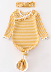 Yellow Stripe Ruffle Gown