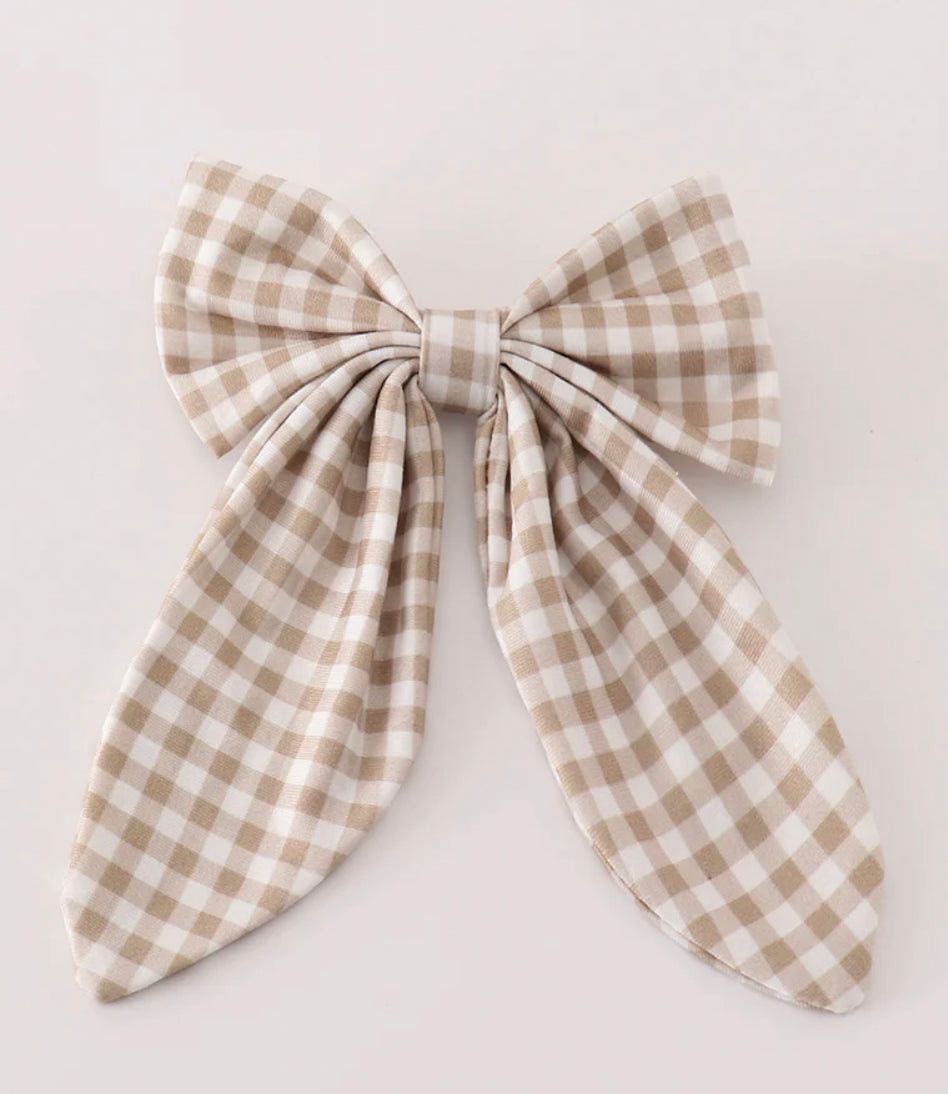 Khaki Gingham Bow