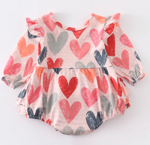 Faded Heart Ruffle Romper