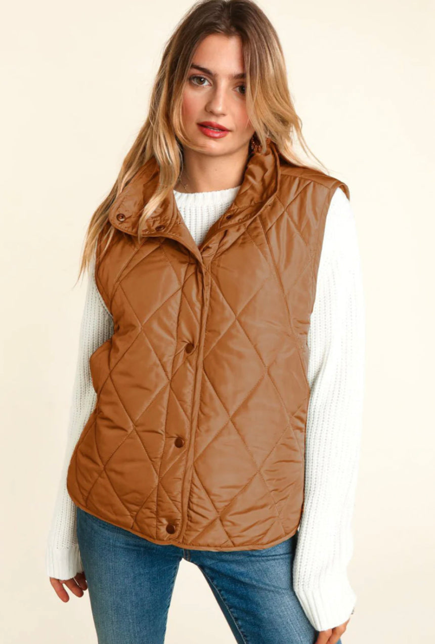 Camel Quilted Puffer Vest