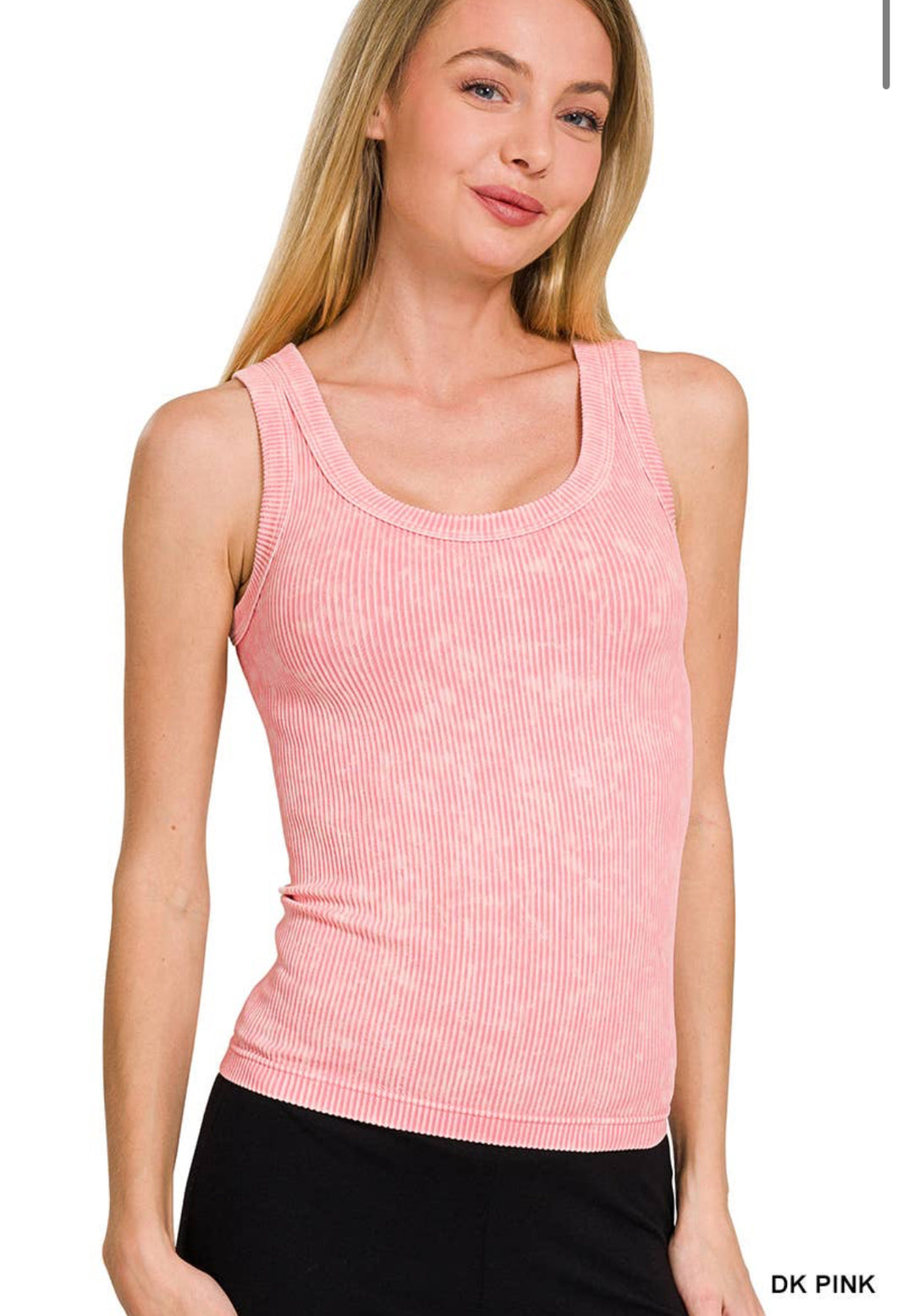 Dark Pink Washed Ribbed Tank