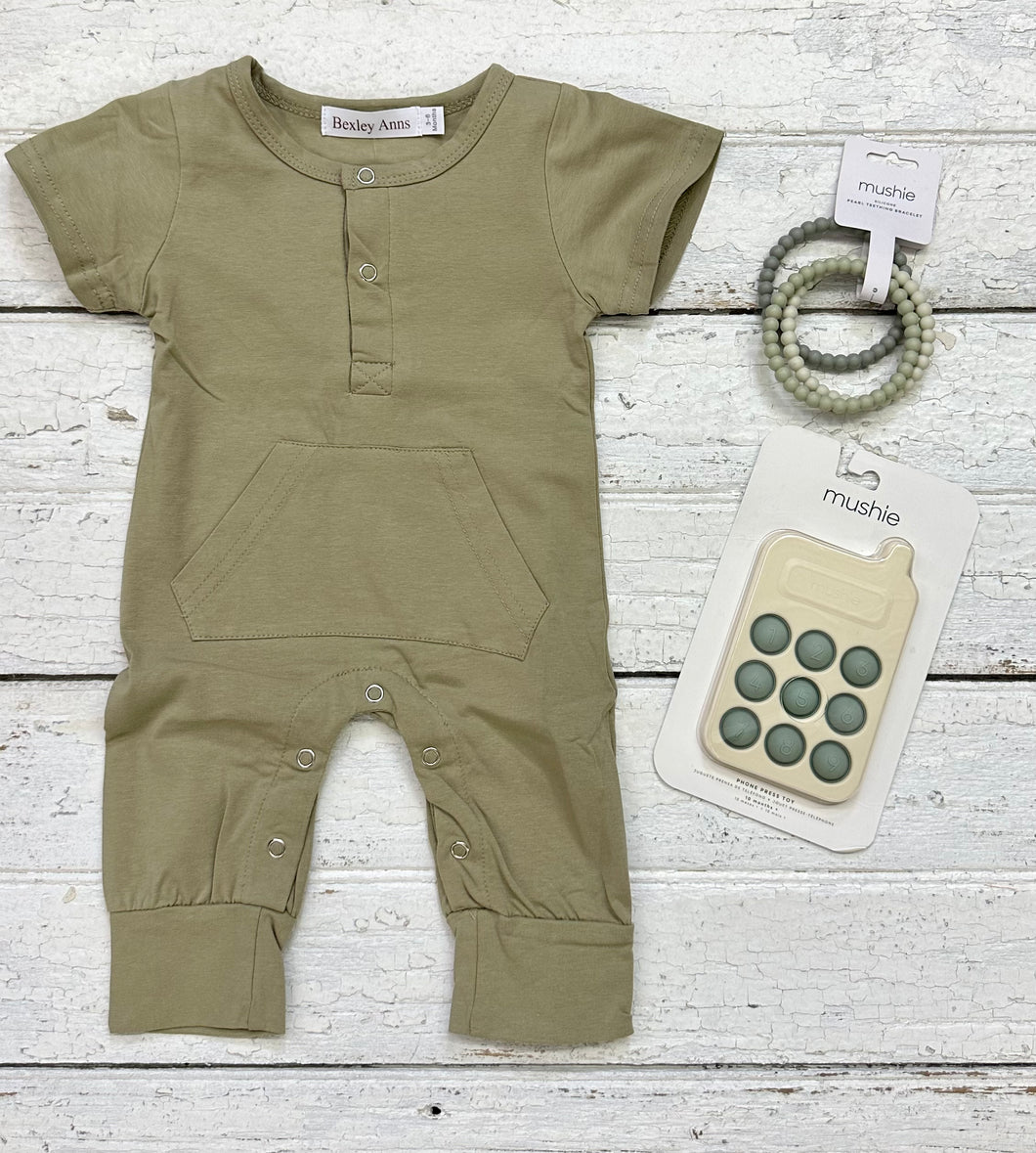 Green Short Sleeve Romper