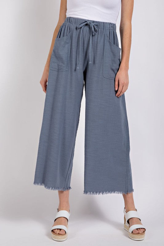 Slate Blue Wide Leg Frayed Pants