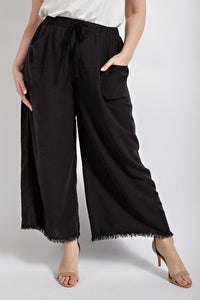 Black Wide Leg Frayed Pants