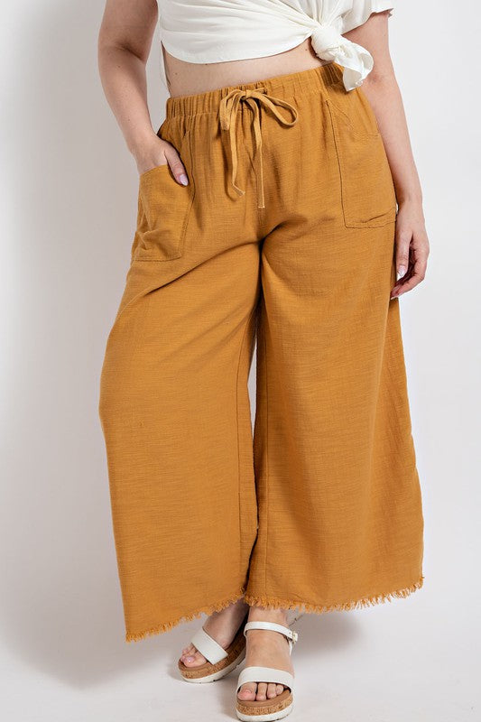 Ochre Wide Leg Frayed Pants