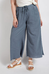 Slate Blue Wide Leg Frayed Pants