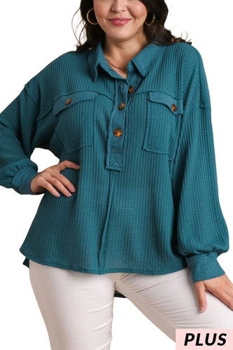 Teal Waffle Top PLUS