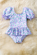 Load image into Gallery viewer, Purple Floral Skirted Swimsuit