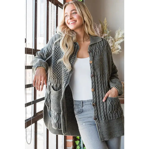 Charcoal Mineral Washed Sweater Cardigan