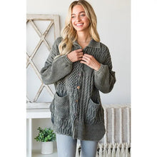 Load image into Gallery viewer, Charcoal Mineral Washed Sweater Cardigan