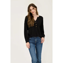 Load image into Gallery viewer, Black Button Knit Top